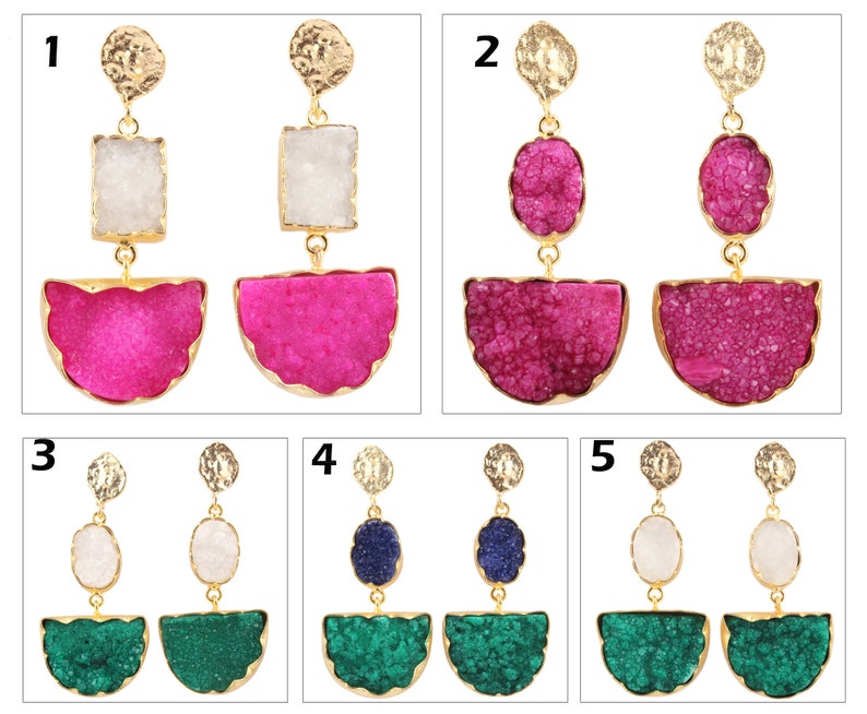 Yellow Gold Plated Earring Sugar Druzy Earrings Green Earrings Her Blue Druzy Earrings Natural Agate Druzy Earrings Pink Druzy Earrings