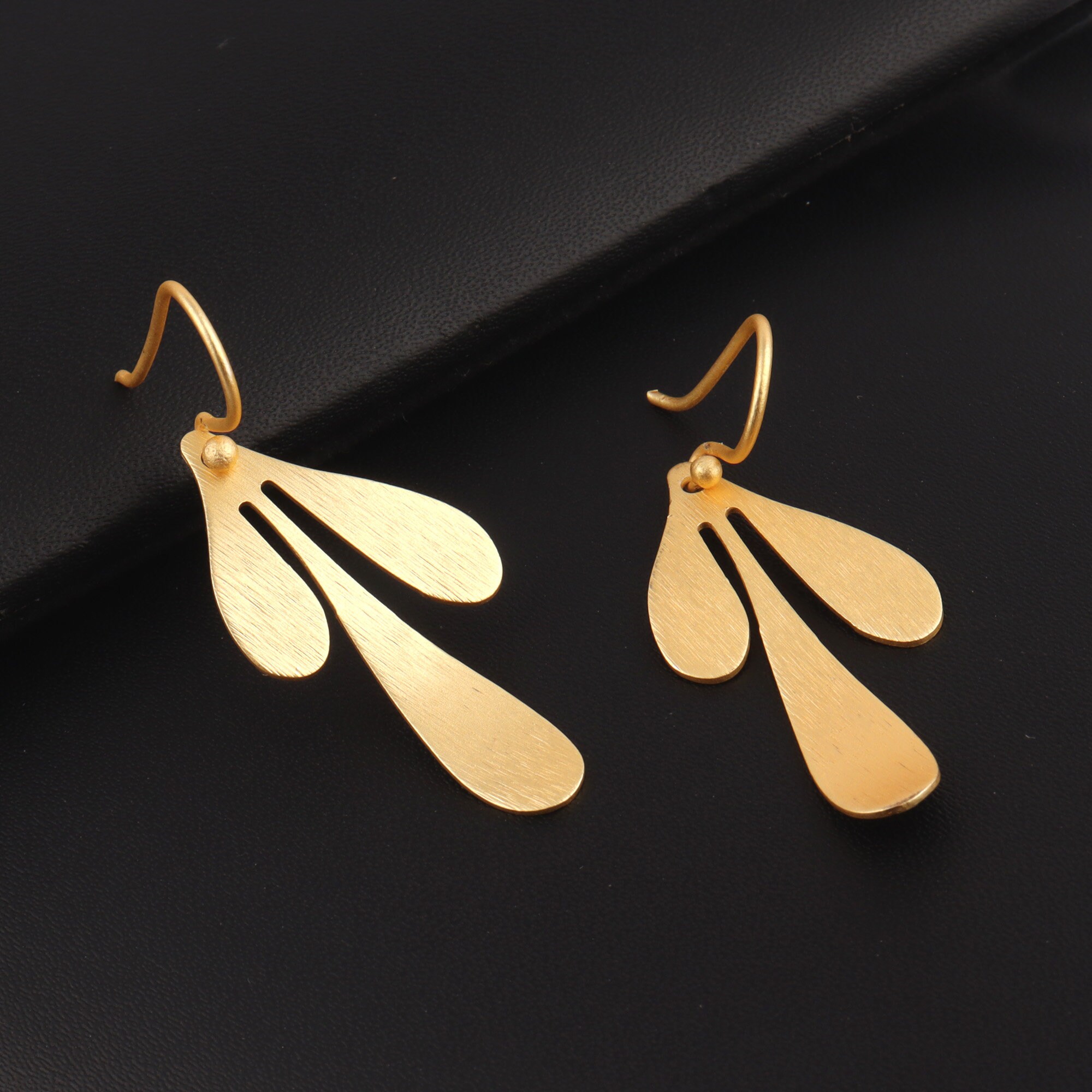 Matte Gold Plated Earrings Leaf Style Matt Gold Plated Drop - Etsy