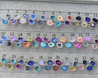 Colorful Geode Druzy Rings: Silver Plated Crystal Geode Adjustable Rings