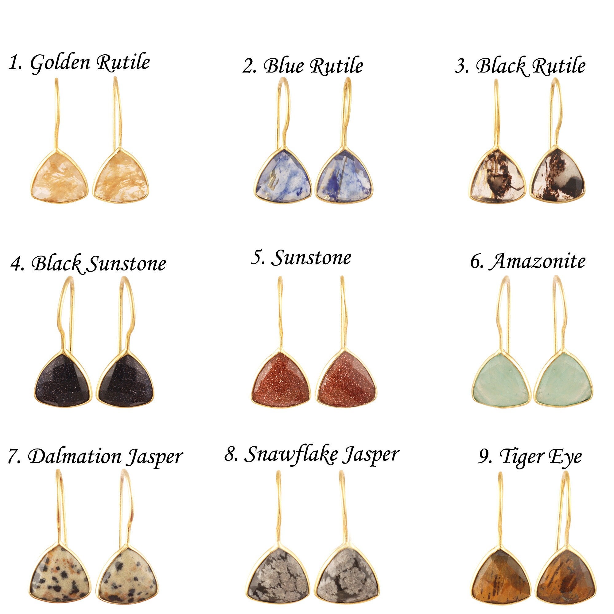 トリリオンジェムストーンドロップイヤリング：ゴールドメッキルチル