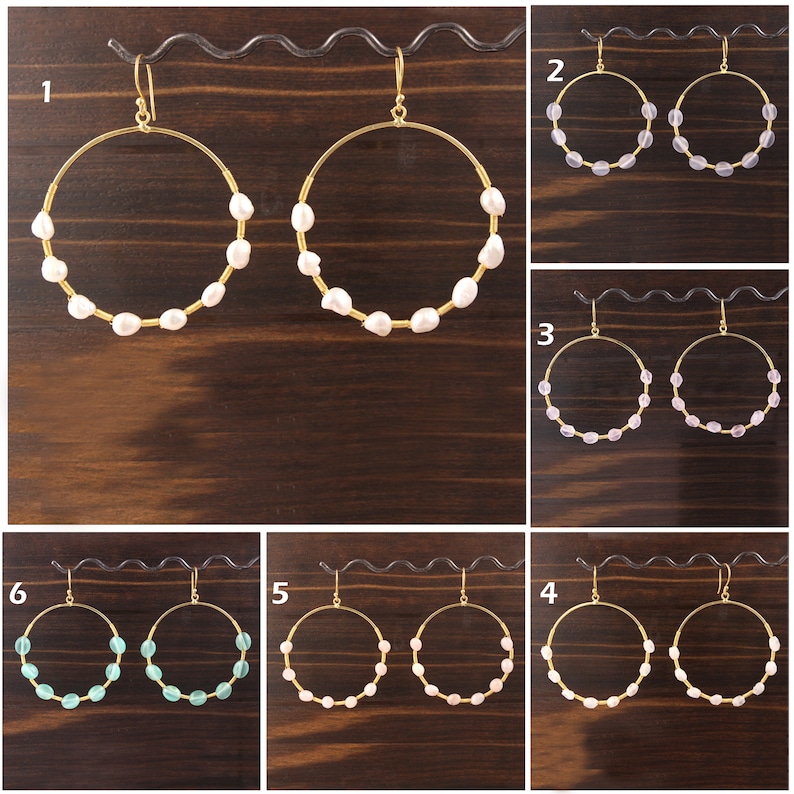 Freshwater Pearl Earrings Mothers day Gift Circle Earrings Natural Gemstone 24k Gold Plated Drop Dangle Earrings Wire Wrapped Earrings