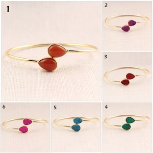 Onyx Armreif offener Armreif | Natürlicher Achat Druzy Gelb Vergoldet Verstellbare Armreifen | Stapelarmbänder Druzy Schmuck Geschenk für Sie