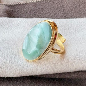 Natural Hemimorphite Gold Plated Handmade Adjustable Ring, Hemimorphite Cab Ring Collate Set Statement Ring, Hemimorphite Ring, Gift For Her