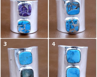 Silver Plated Adjustable Ring: Copper Turquoise & Labradorite
