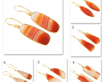 Boucles d'oreilles Agate Boucles d'oreilles crochet, Boucles d'oreilles pendantes plaquées or Agate naturelle, Boucles d'oreilles lunette, Boucles d'oreilles Agate orange, Bijoux lunette agate