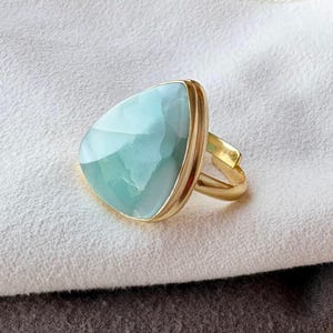 Natural Hemimorphite Gold Plated Handmade Adjustable Ring, Hemimorphite Collate Setting Statement Ring, Hemimorphite Ring, Gift For Her,