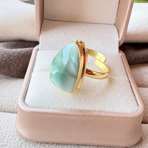 Gold Plated Handmade Adjustable Ring, Natural Hemimorphite, Collate Setting Statement Ring, Hemimorphite Ring, Flash Gemstone, Gift For Her,