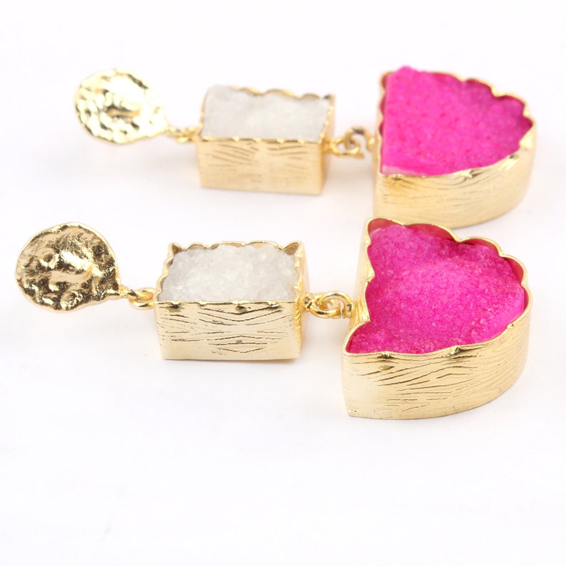 Yellow Gold Plated Earring Sugar Druzy Earrings Green Earrings Her Blue Druzy Earrings Natural Agate Druzy Earrings Pink Druzy Earrings