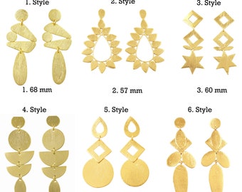 Matte Gold Plated Statement Earrings: Brushed Brass Dangle Earrings