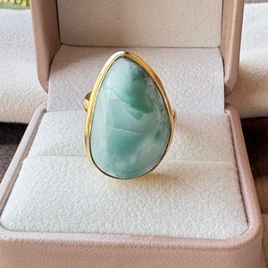 Natural Hemimorphite Gold Plated Handmade Adjustable Ring, Hemimorphite Cab Ring Collate Set Statement Ring, Hemimorphite Ring, Gift For Her