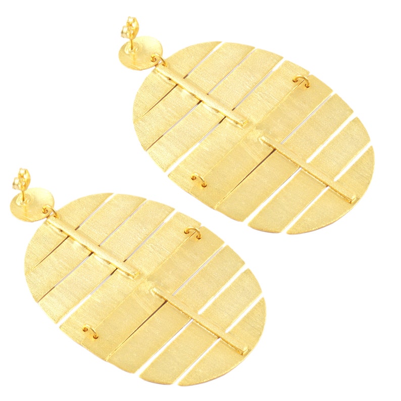 Oversized Gold Plated Earrings: Matte Finish Brass Statement Jewelry image 3