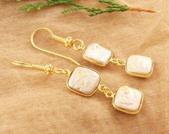 Boucles D'oreilles Perles Baroques D'eau Douce - Plaqué Or Jaune - Dormeuses - Marque Rose-Mimosa