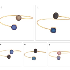 Druzy Armband Armreif | Offener Armreif | Sugar Druzy Vergoldete Verstellbare Armreifen, Kristall Druzy Armband, Druzy Schmuck Statement Armreif