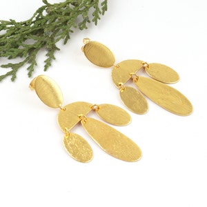 Oversized Gold Plated Earrings: Matte Finish Brass Statement Jewelry image 4