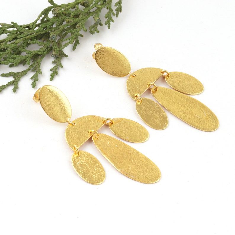 Oversized Gold Plated Earrings: Matte Finish Brass Statement Jewelry image 4