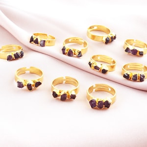 Raw Amethyst Rings, Natural Raw Amethyst Gold Plated Adjustable Rings, February Birthstone Rings, Raw Amethyts Statement Rings, Purple Rings