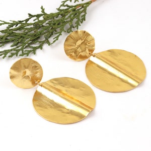 Oversized Gold Plated Earrings: Matte Finish Brass Statement Jewelry image 10