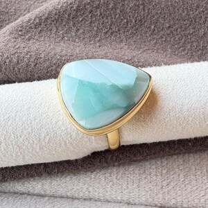 Natural Hemimorphite Gold Plated Handmade Adjustable Ring, Hemimorphite Cab Ring Collate Set Statement Ring, Hemimorphite Ring, Gift For Her