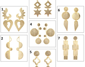Matte Gold Plated Brass Dangle Earrings: Brushed Finish Statement Jewelry