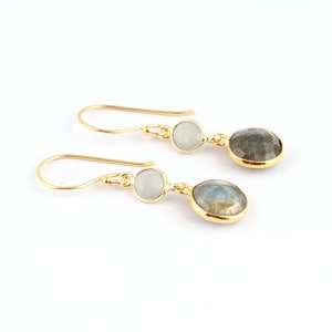 Pearl Chalcedony Druzy Gold Drop Earrings | La Isla Jewelry