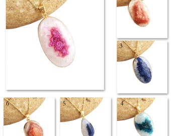 Unique Pink Agate Pendant Necklace, Natural Agate Gold Plated Pendant Necklace, Statement Necklace, Handmade Necklace, Necklace For Women