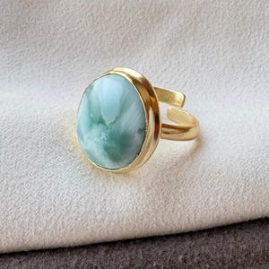 Flash Gemstone Natural Hemimorphite Rings, Gold Plated Handmade Adjustable Ring, Collate Setting Statement Ring, Hemimorphite Ring,