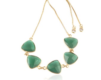 Pulsera deslizante de cuarzo verde: chapada en oro con circonitas cúbicas redondas y trillones, hecha a mano