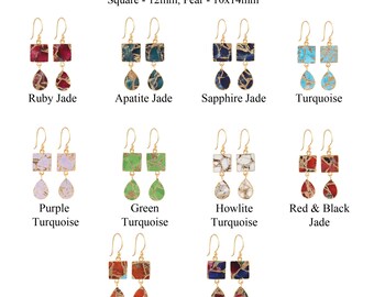 Mohave koperturkoois oorbellen: vergulde jadekwarts hanger
