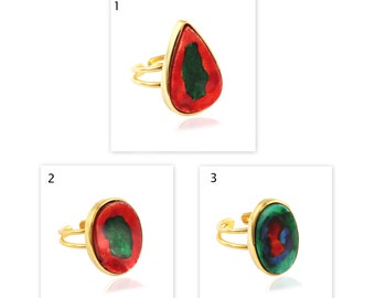 Gold Plated Abalone Shell Ring: Adjustable Brass Statement Ring