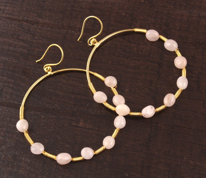 Freshwater Pearl Earrings Mothers day Gift Circle Earrings Natural Gemstone 24k Gold Plated Drop Dangle Earrings Wire Wrapped Earrings