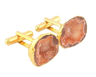 Handmade Gold Electroplated Geode Druzy Cufflinks, Groom Gift