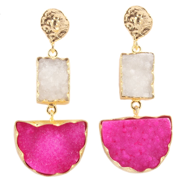 Yellow Gold Plated Earring Sugar Druzy Earrings Green Earrings Her Blue Druzy Earrings Natural Agate Druzy Earrings Pink Druzy Earrings