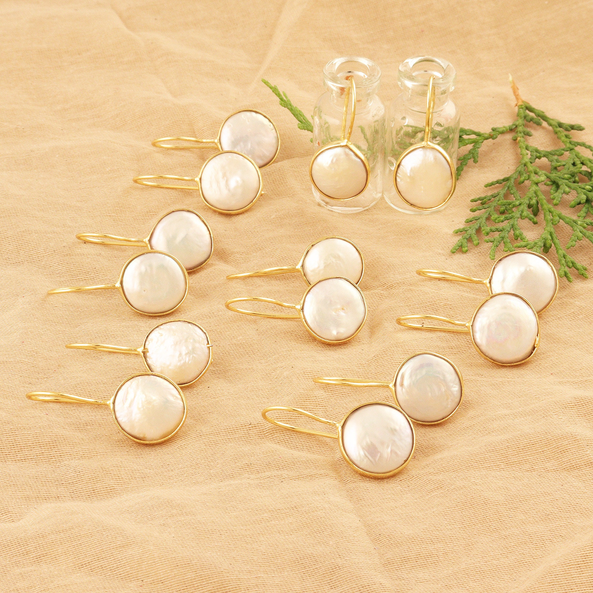 Gold Plated Freshwater Pearl Earrings: Bezel Set Boho Jewelry - Etsy