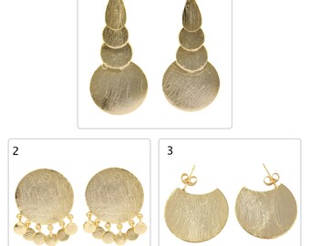 Matte Gold Plated Earrings: Brushed Brass Studs