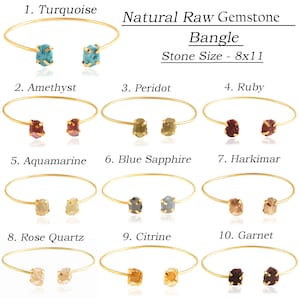 Raw Birthstone Bangle: Gold Plated Brass, Adjustable Gemstone Bracelet