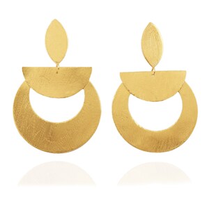 Oversized Gold Plated Earrings: Matte Finish Brass Statement Jewelry image 6