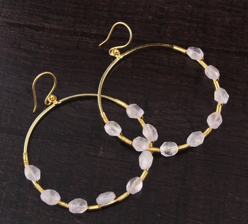 Freshwater Pearl Earrings Mothers day Gift Circle Earrings Natural Gemstone 24k Gold Plated Drop Dangle Earrings Wire Wrapped Earrings