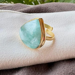 Natural Hemimorphite Flash Gemstone Rings, Gold Plated Handmade Adjustable Ring, Collate Setting Statement Ring, Hemimorphite Ring,
