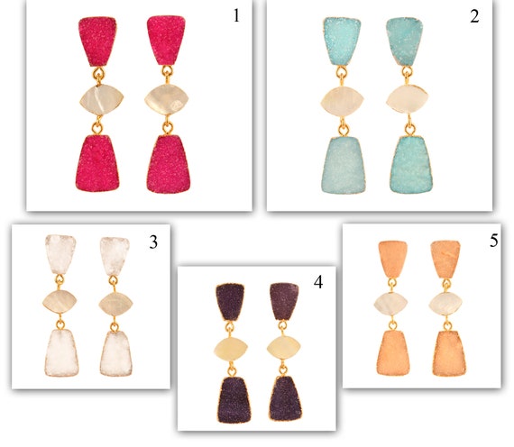 BStones Gold Plated Druzy Pearl Jewelry Set – Earrings & Necklace, Hypoallergenic Statement Set For Women