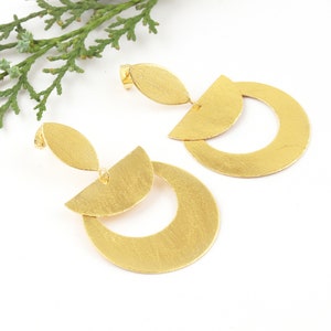 Oversized Gold Plated Earrings: Matte Finish Brass Statement Jewelry image 7
