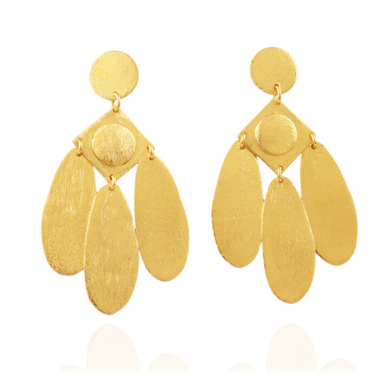 Oversized Gold Plated Earrings: Matte Finish Brass Statement Jewelry image 5