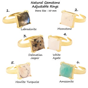 Square Gemstone Ring, Natural Gemstone Gold Plated Adjustable Rings, Square Ring Women, Gift For Her, Square Gem Ring, Faceted Square Rings