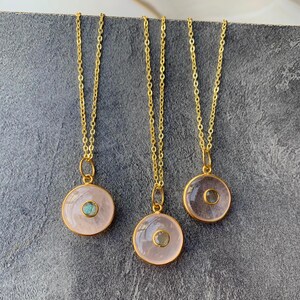Rose Quartz Labradorite Necklace: Gold Plated Brass Cable Chain