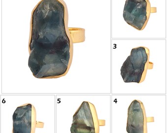 Raw Fluorite Ring: Gold Plated Brass Adjustable Wide Band