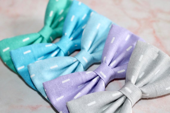 Cool Toned Pastel Striped Fabric Hair Bows Set Of 5 Handmade Etsy