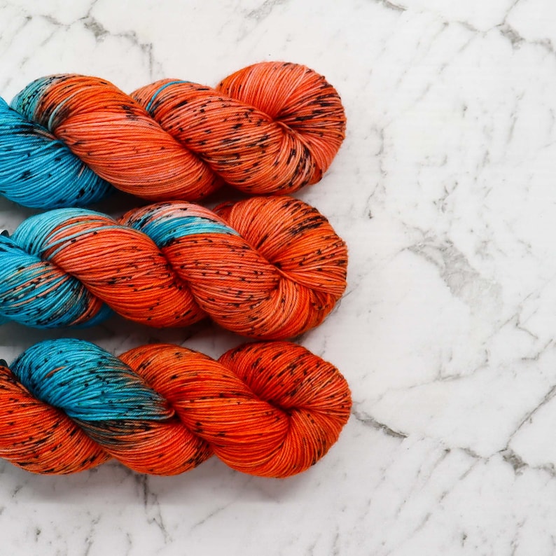 Kingfisher Merino Sock Yarn hand Dyed Wool Orange Teal Yarn Etsy