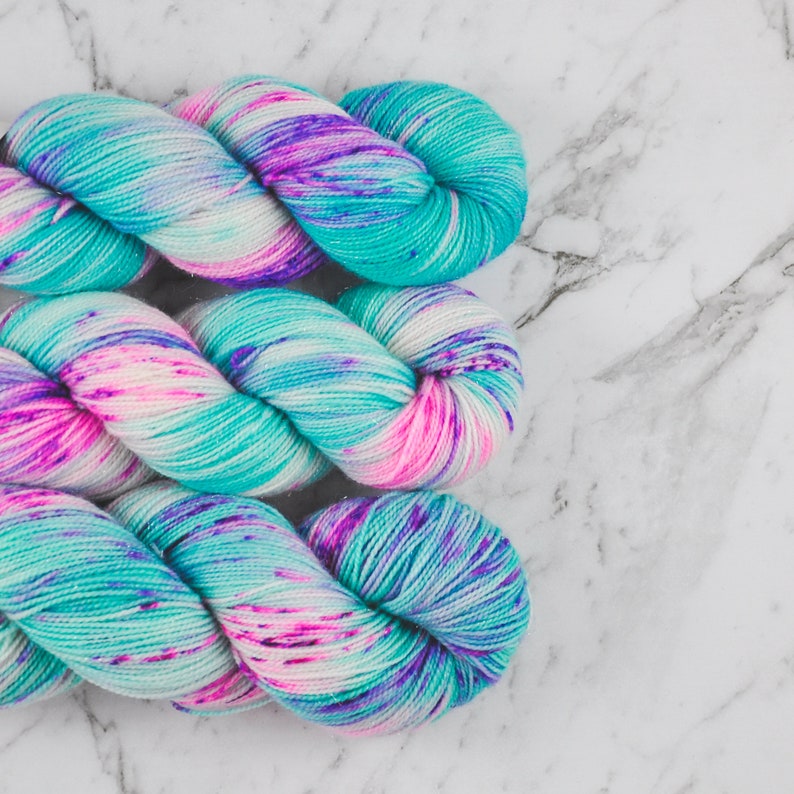 Merino Sock Yarn Sparkly Fruit Tingle Cocktail Hand Dyed Wool