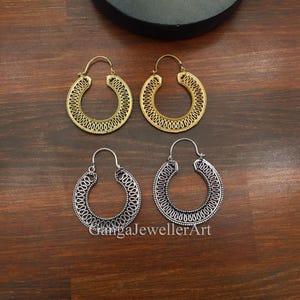 Brass Spiral Wire Hoop Earrings | Handmade Tribal Boho Jewelry | Lightweight Statement Hoops | Antique Gold Ethnic Earrings | Gift for Her