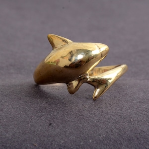 Bold Shark Brass Ring | Handmade Adjustable Animal Ring for Men & Women | Nautical Ocean Jewelry | Unique Gift | All Sizes Available