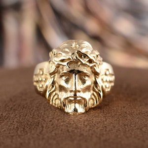 Jesus Christ Head Face Ring, Jesus Christ Ring, Christian Jewelry Religious Accessory, Men&#39;s Ring, Brass Ring, Christian Cross Ring